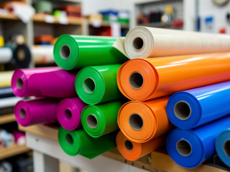 Rolls of colorful vinyl film material